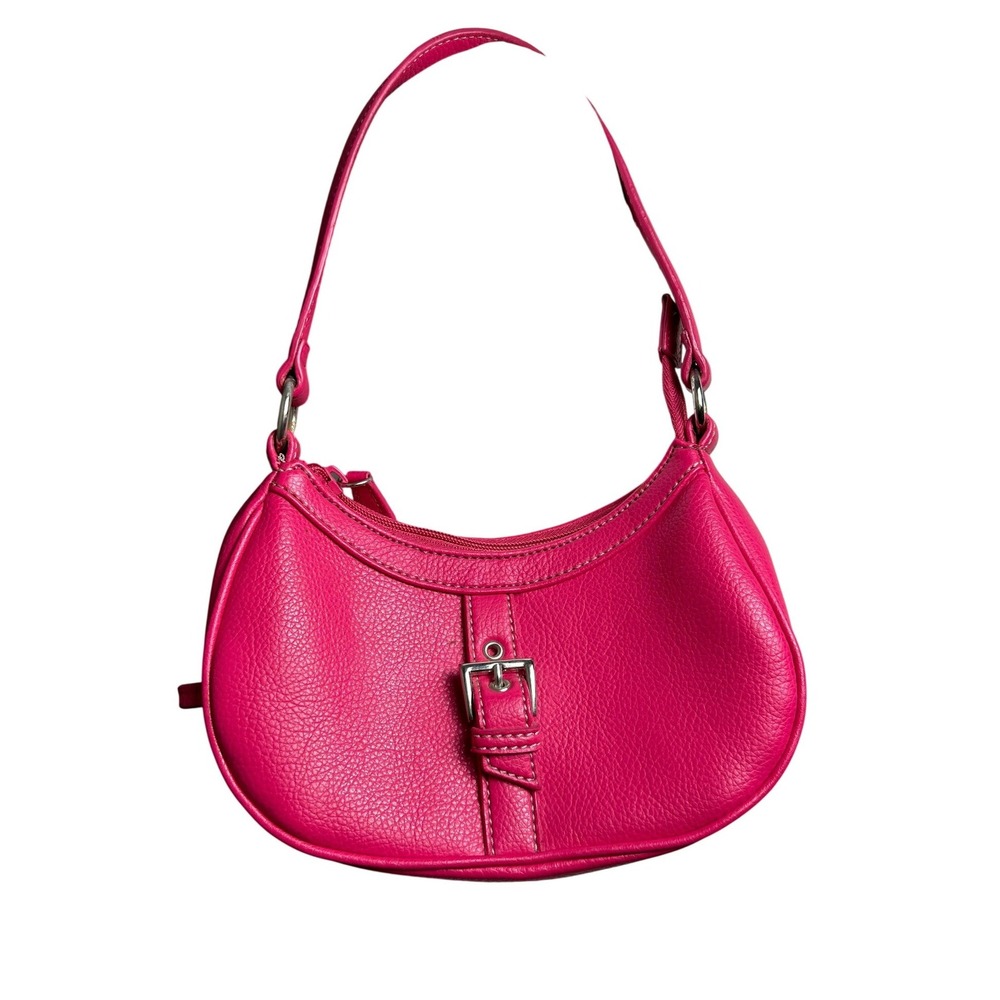 VTG‎ Y2K Nine & Co Hot Pink Pebbled Faux Leather Mini Shoulder Bag Hobo Purse